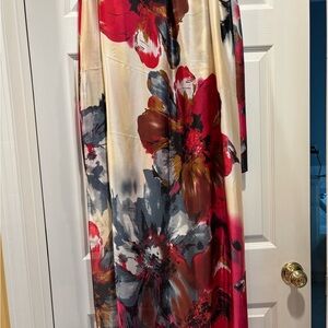 Floral Satin Scarf- Red, Black, Cream